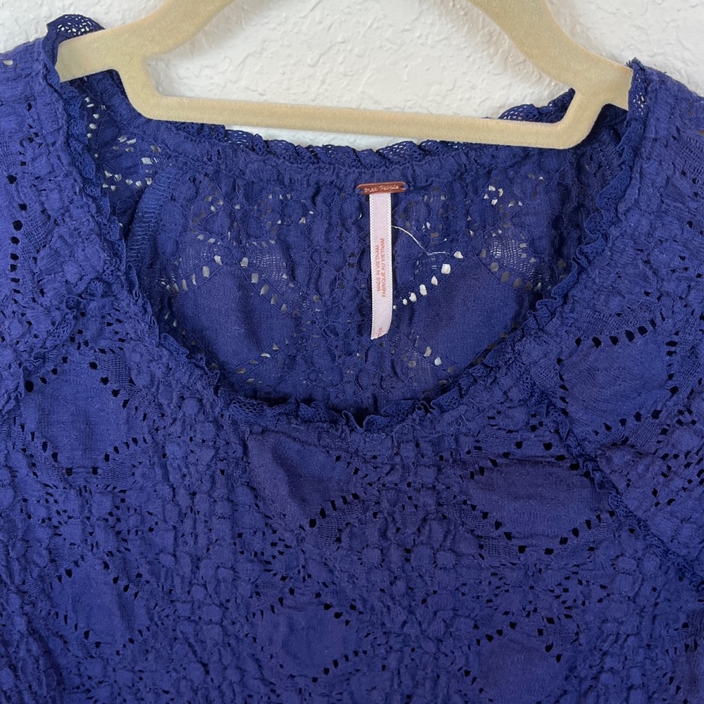 Free People Indigo Blue Sunny Pucker Top Size Small